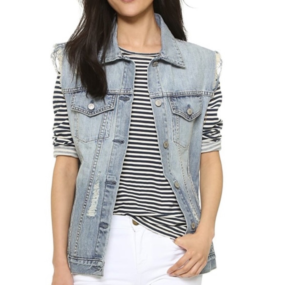 Rails Distressed Denim Vest Vintage Light Wash Trucker Relaxed Women XSmall Vest